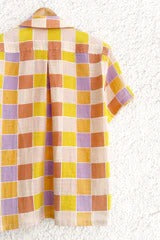 Clothway Premium Men's Pastel Multi Color Checkered Cotton Linen Cuban Collar Half Sleeve Casual Shirt – Vintage Retro Plaid Summer Button Down Resort Beach Designer Shirt
