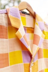 Clothway Premium Men's Pastel Multi Color Checkered Cotton Linen Cuban Collar Half Sleeve Casual Shirt – Vintage Retro Plaid Summer Button Down Resort Beach Designer Shirt
