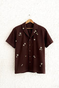 Clothway Premium Men's Chocolate Brown Textured Embroidered Cuban Collar Half Sleeve Casual Resort Shirt – Luxury Floral Embroidery Cotton Blend Summer Button Down Designer Shirt