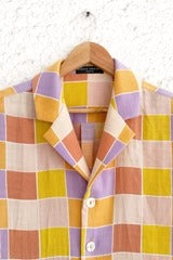 Clothway Premium Men's Pastel Multi Color Checkered Cotton Linen Cuban Collar Half Sleeve Casual Shirt – Vintage Retro Plaid Summer Button Down Resort Beach Designer Shirt