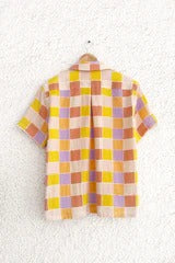 Clothway Premium Men's Pastel Multi Color Checkered Cotton Linen Cuban Collar Half Sleeve Casual Shirt – Vintage Retro Plaid Summer Button Down Resort Beach Designer Shirt